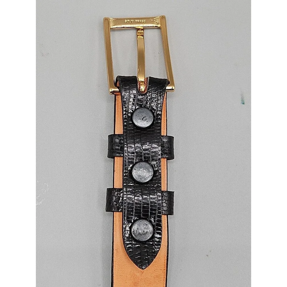 Hand Crafted Java Lizard Leather Crescent Belt Size 33 Black Brass USA Made
